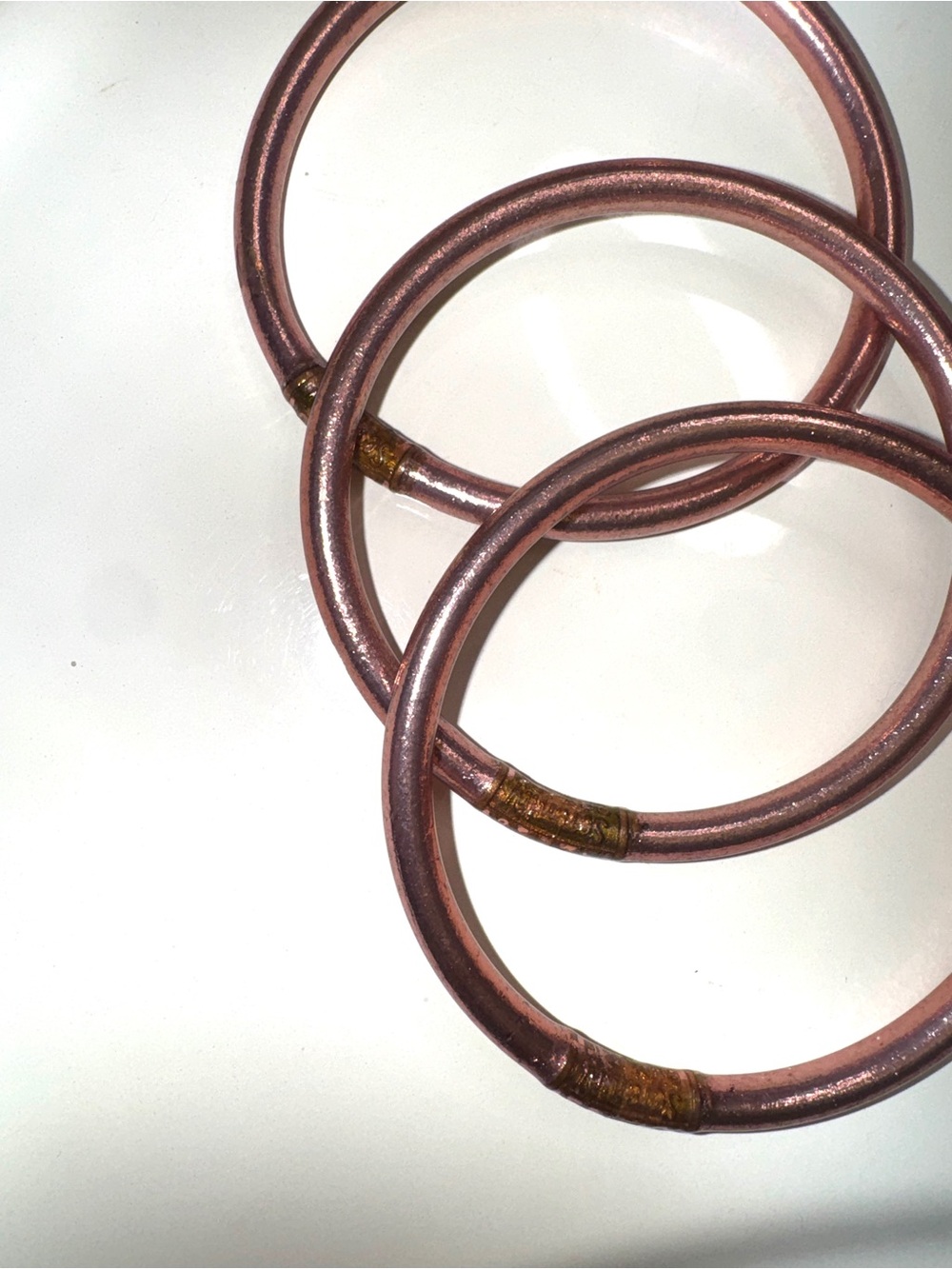 Budhagirl all weather bangles LARGE~Set of Three Metallic Rose Gold Bangles - Picture 7 of 9